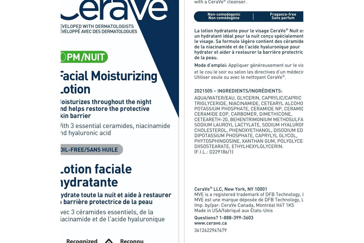 CeraVe PM Facial Moisturizing Lotion - manufacturer product image (The Bottom Line)